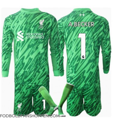 Liverpool Alisson Becker #1 Målmand Udebanetrøje Børn 2024-25 Langærmet (+ Korte bukser)